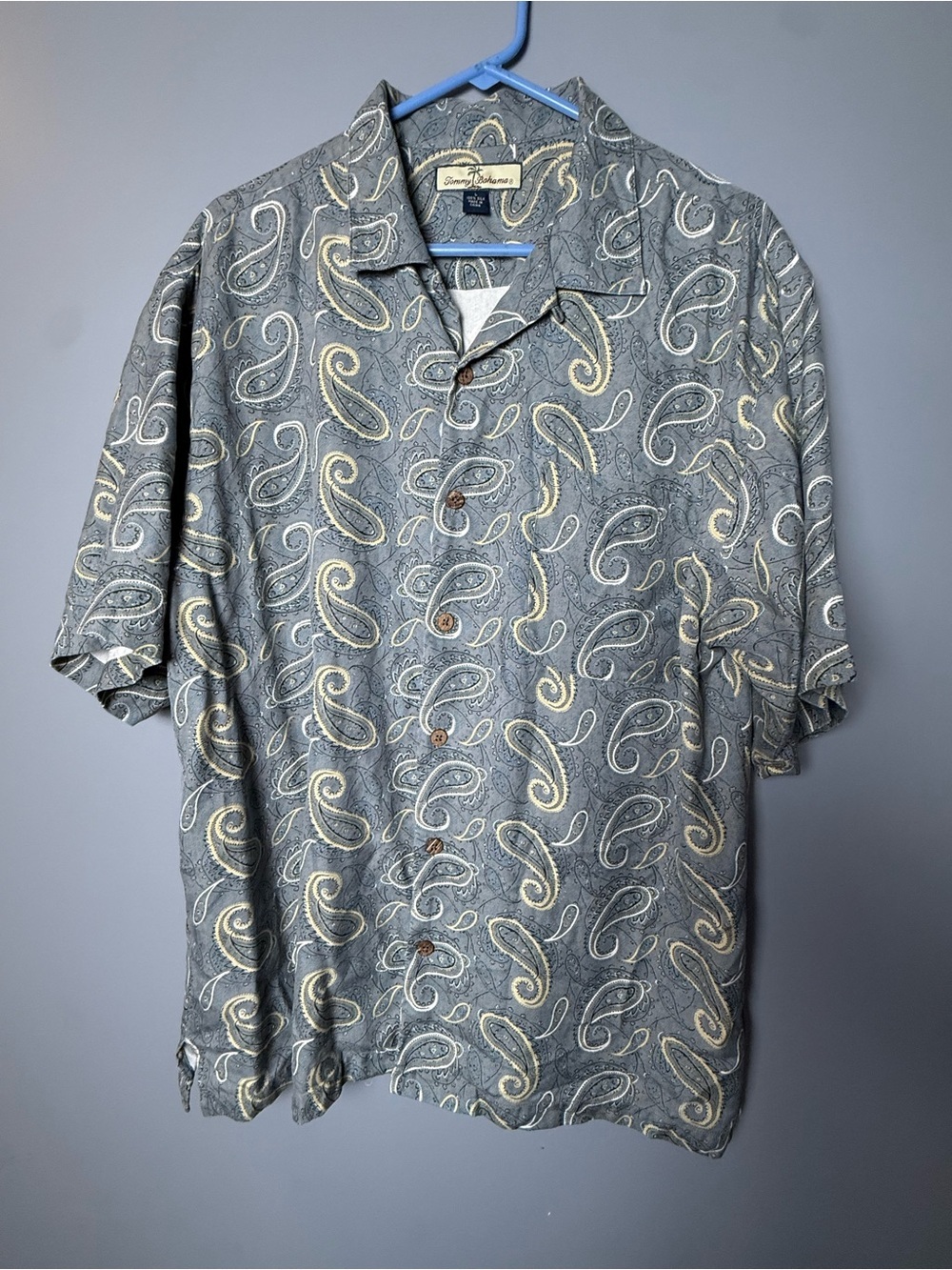 Tommy Bahama Vintage Hawaiian Shirt Mens Sz L 100% Silk Paisley Short Sleeve